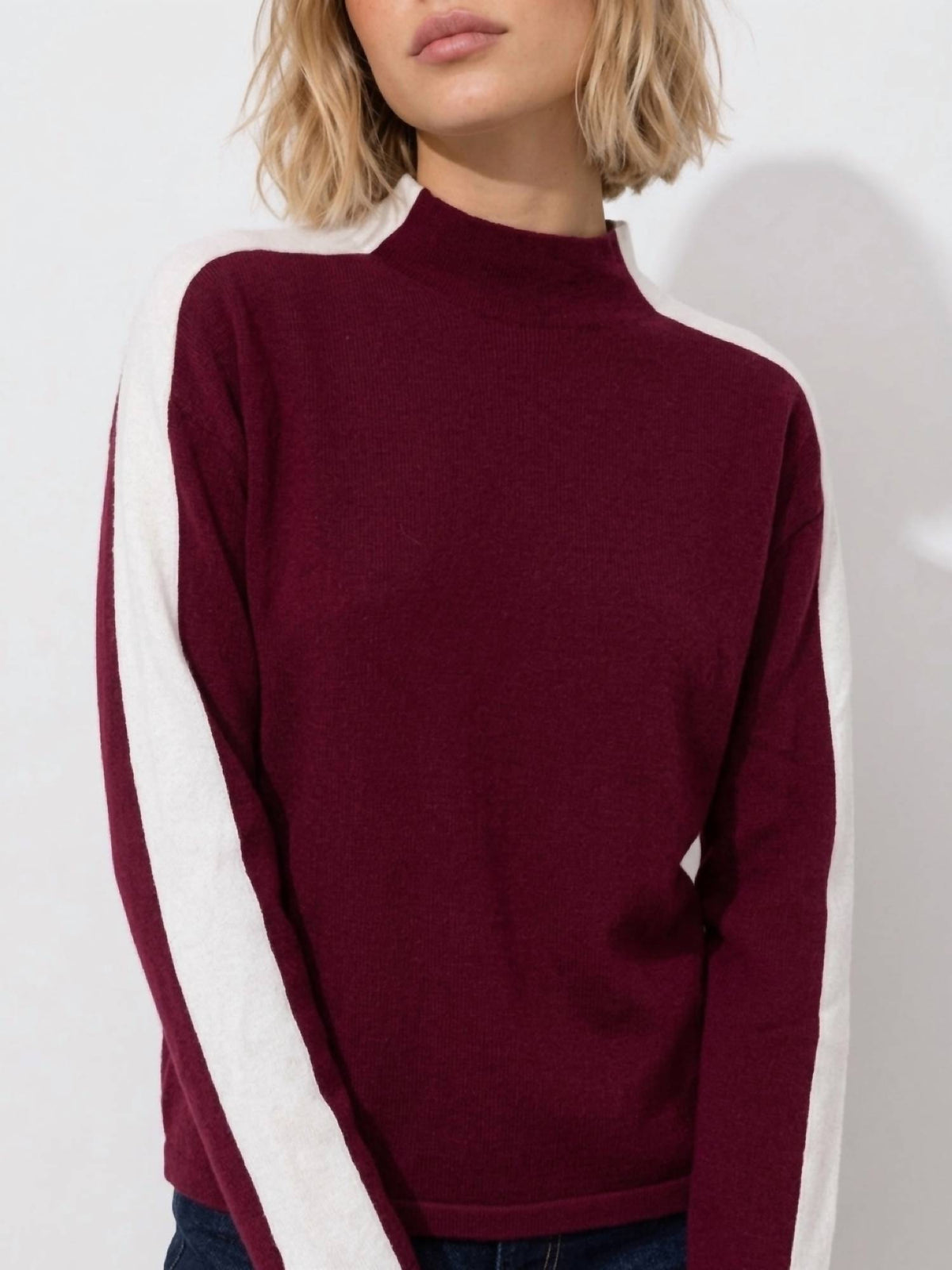 Colorblock Mock Neck Sweater