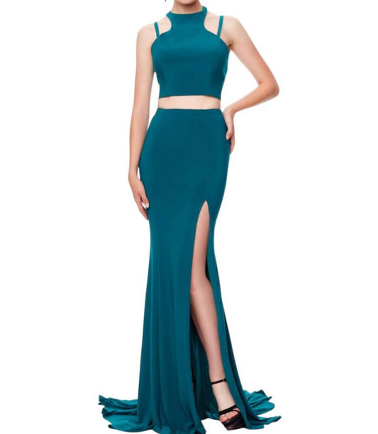 Two-piece Jersey High Slit Evening Gown