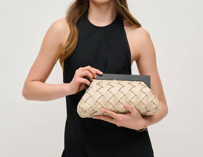 Jamie Woven Wooden Frame Clutch Bag