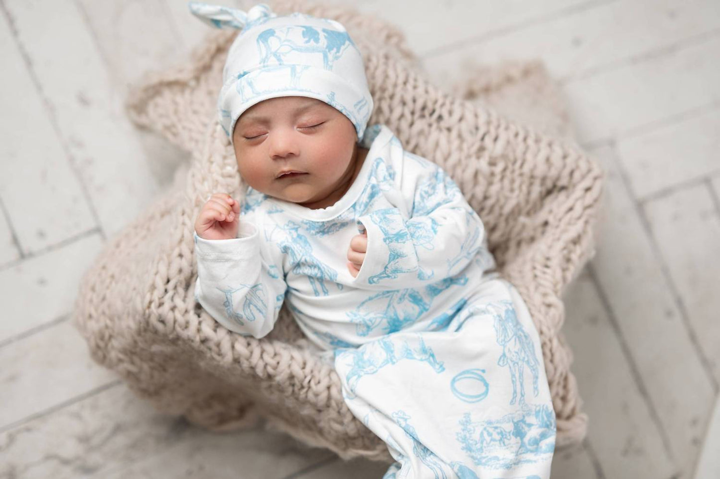 Infant's Cowboy Baby Gown And Hat Set