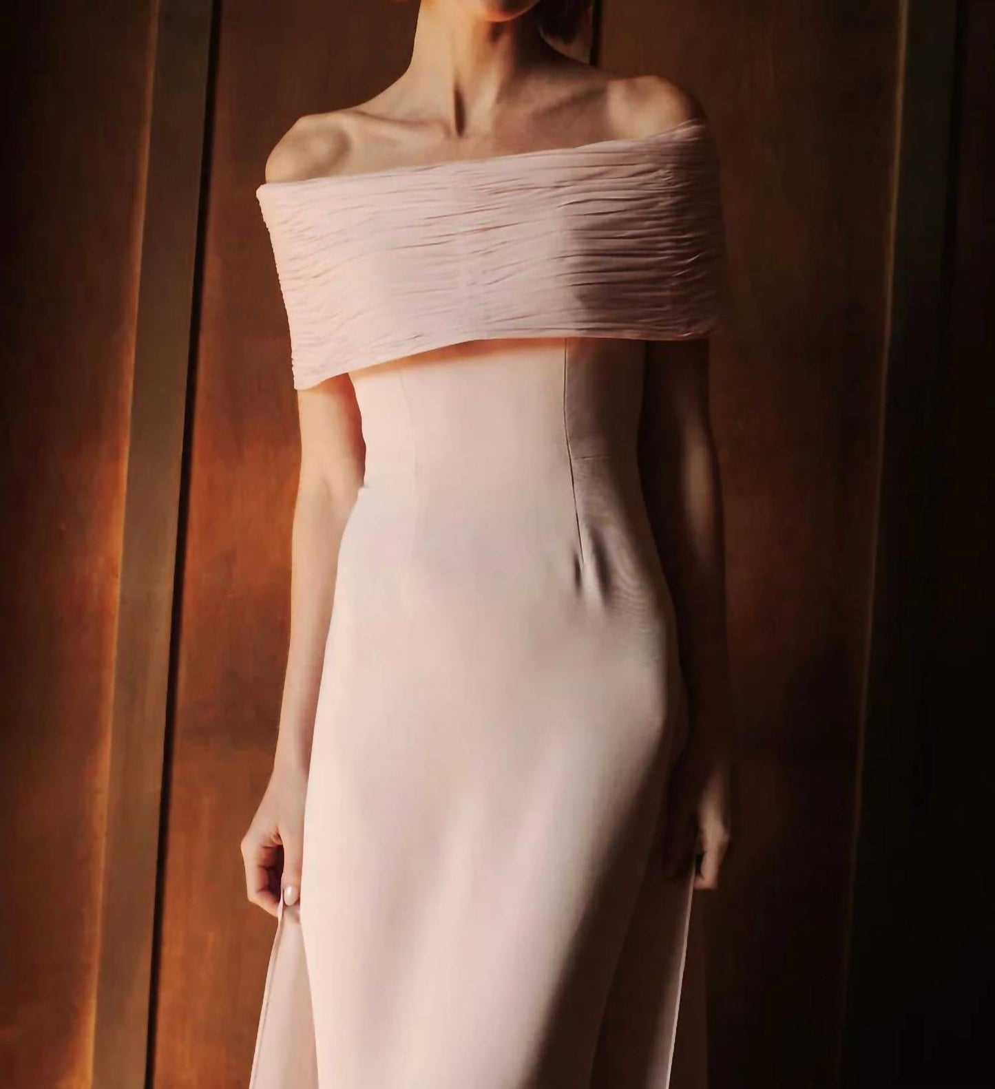 Off Shoulder Ripple Collar Gown with Back Floats