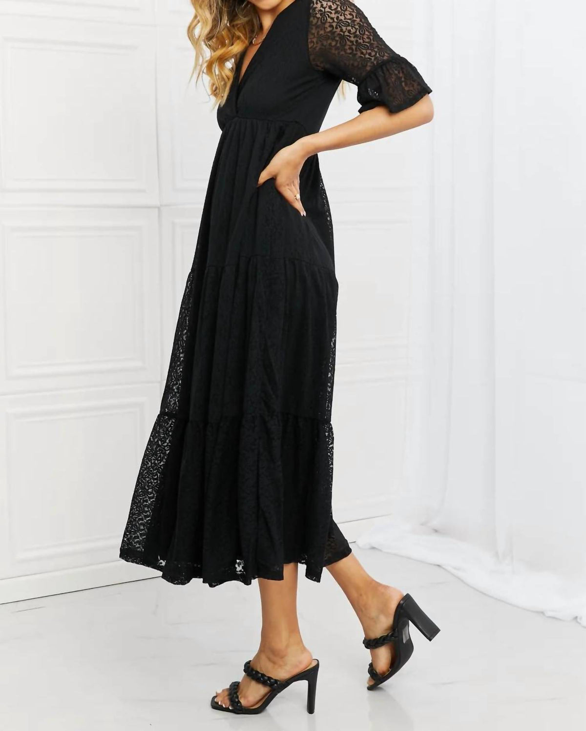 Lovely Lace Tiered Midi Dress