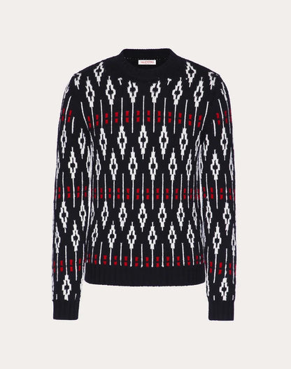 Valentino - Geometric Pattern Crew Neck Sweater - lifestyle view - Rack Hunt