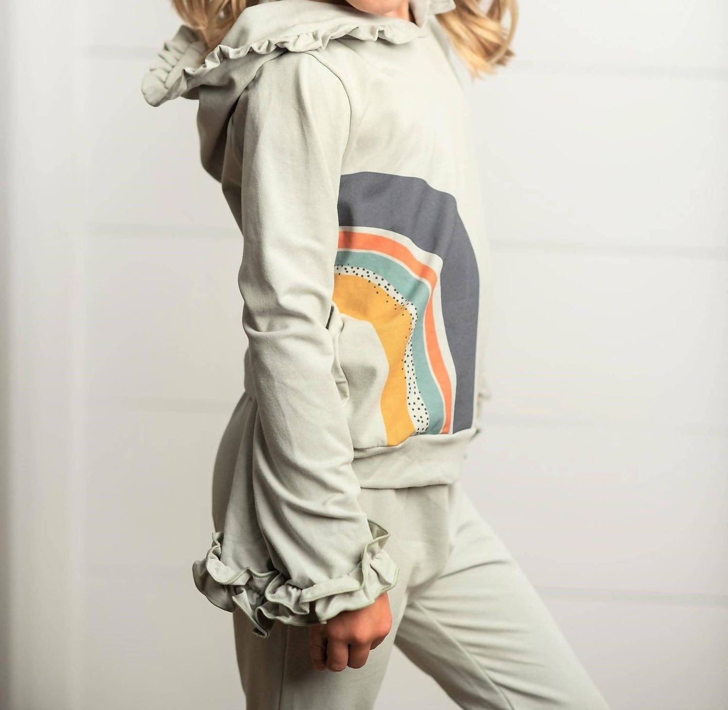 Sage Rainbow Hooded Fall Sweatsuit Lounge Set