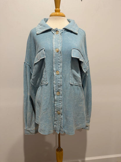 Women's Vintage Patchwork Drop Shoulder Shacket