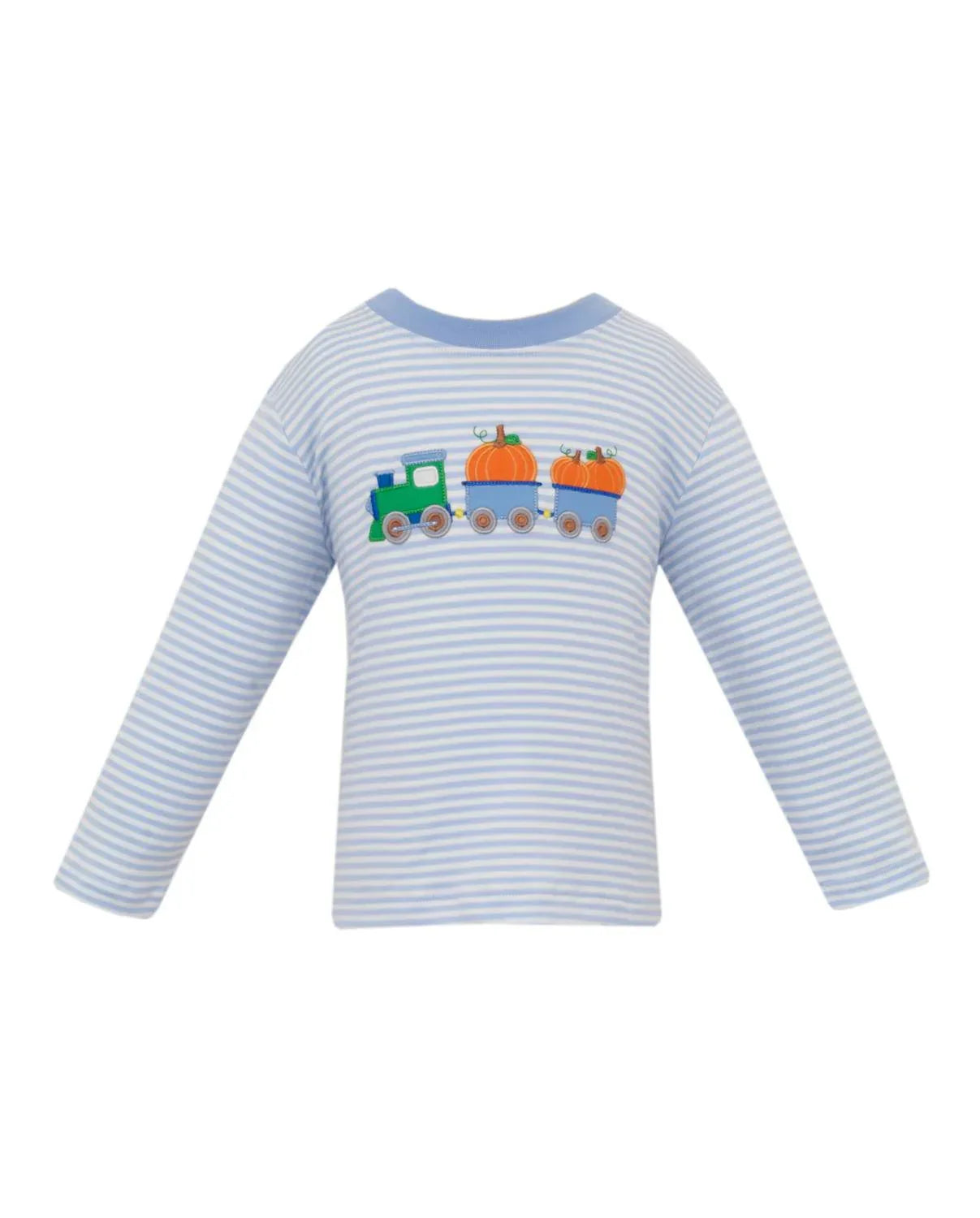Claire & Charlie - Boy's Pumpkin Train Applique Stripe Long Sleeve Knit Shirt - Rack Hunt