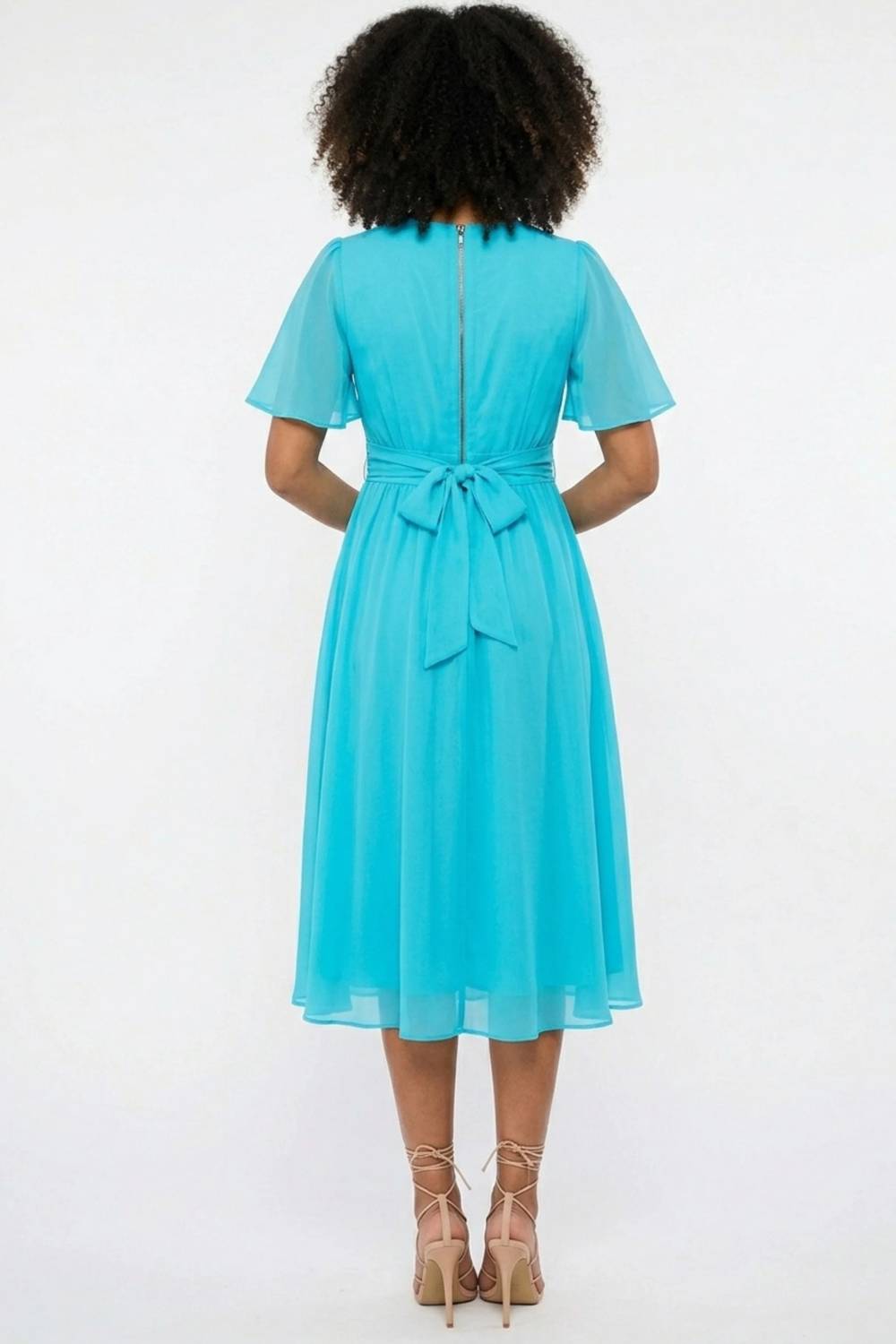 Chiffon Flutter-sleeve Midi Party Dress