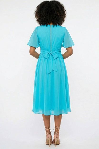 Chiffon Flutter-sleeve Midi Party Dress