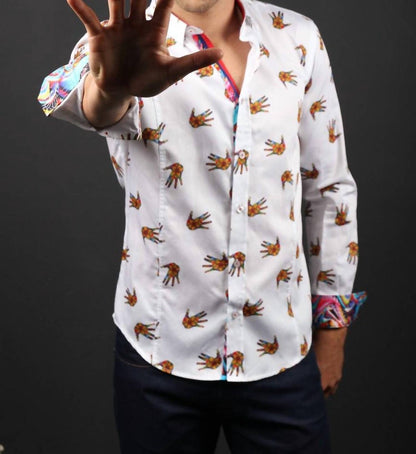 Print Button Down Shirt With Trim