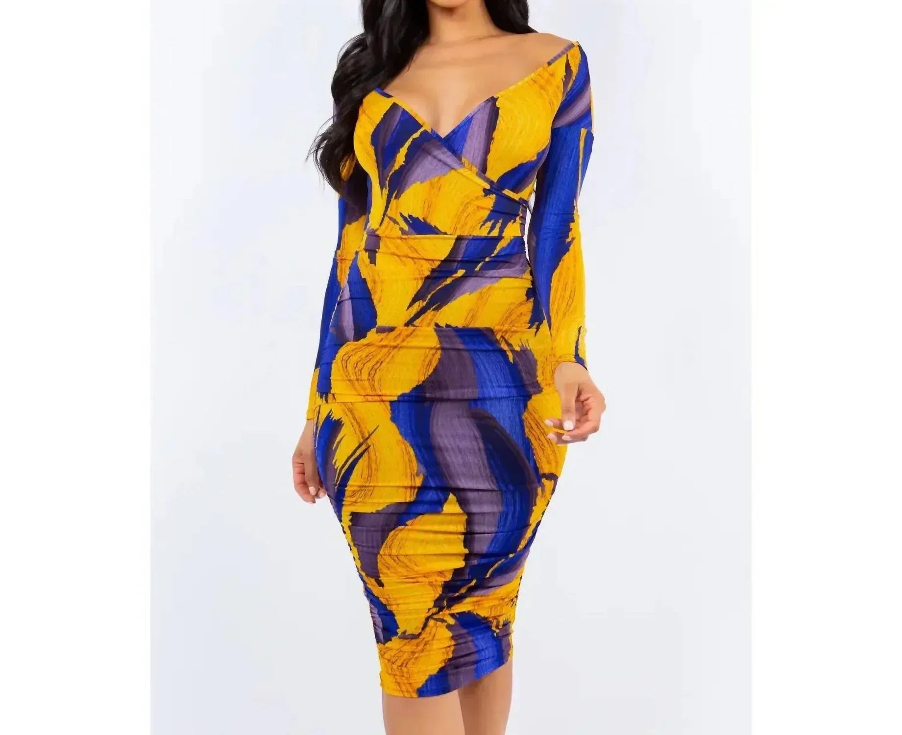 Let's go Uptown - Off Shoulder Wrap Ruched Midi Dress - Rack Hunt