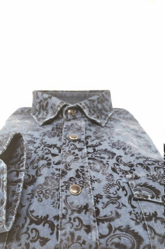Men's Snap Button Denim Shirt With Flocking