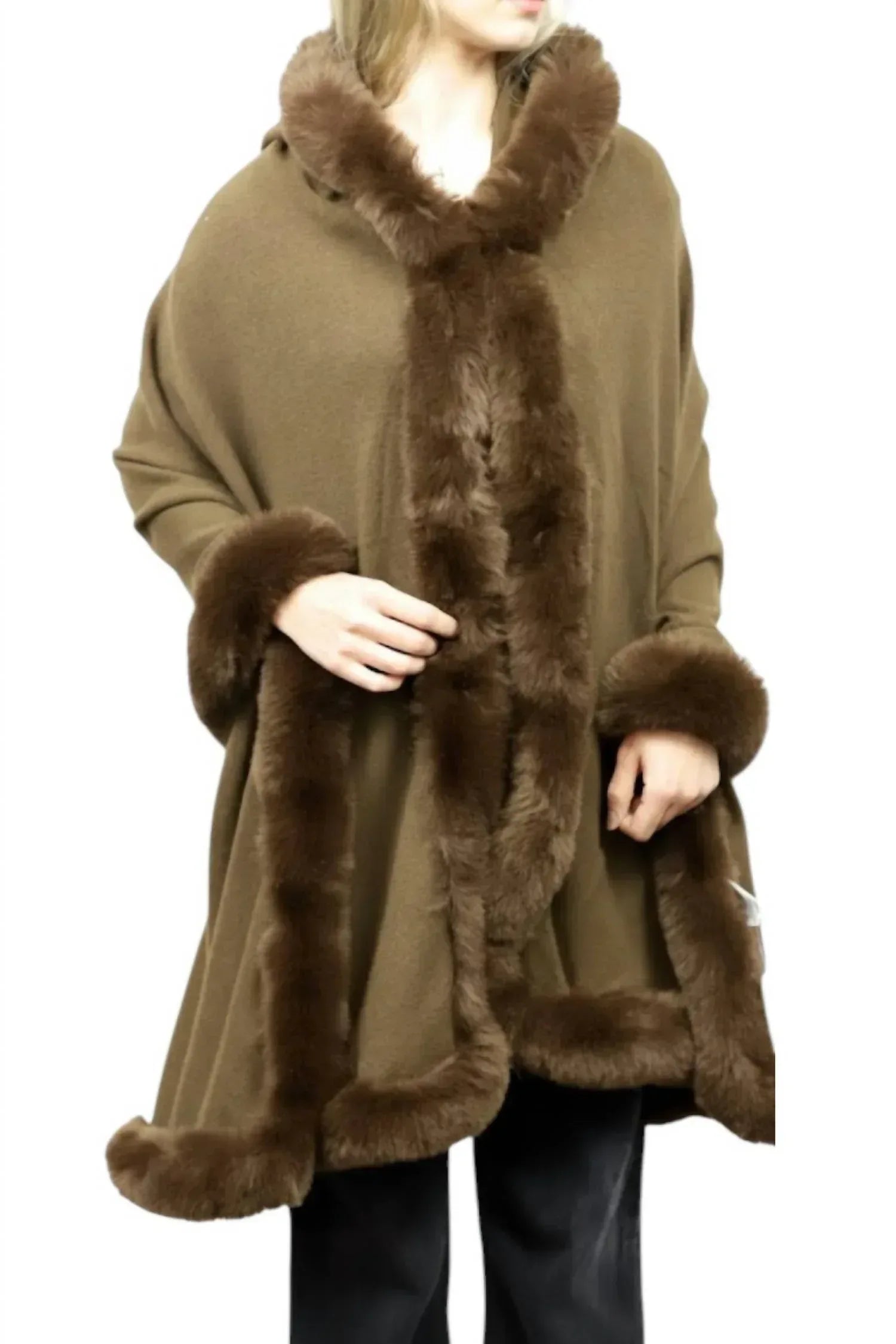 La Fiorentina - Faux Fur Trim Wrap With Hood - Rack Hunt