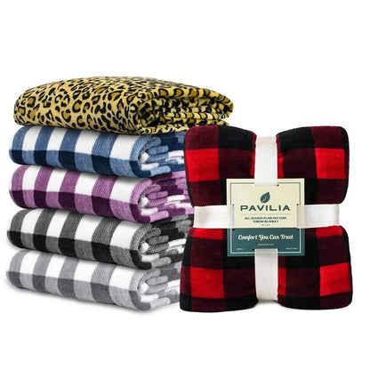 Pavilia - Buffalo Check Plaid Plush Fleece Blanket Throw - Rack Hunt