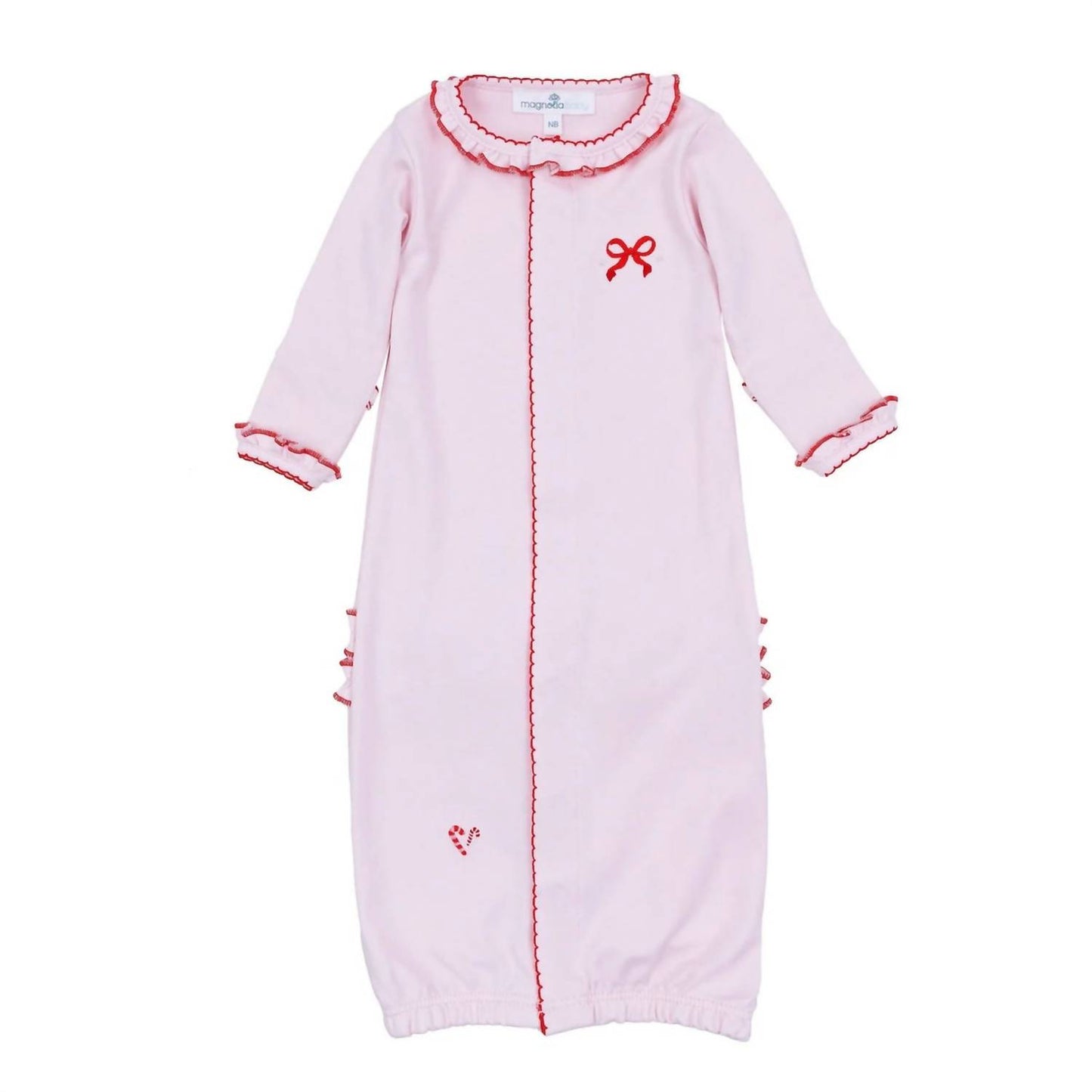 Girl's Candy Cane Ruffle Long Sleeve Converter Gown
