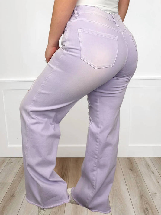 Ensley Distressed High-rise Fray Hem Wide Leg Jeans