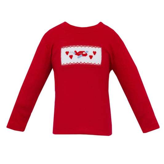 Kid's Valentines Plane Smocked Long Sleeve Knit Shirt