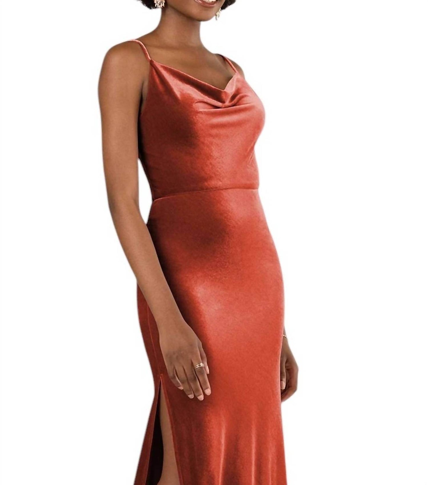 Sorella Vita - Floor-Length Velvet Bridesmaid Dress with Cowl Neck and Spaghetti Straps - Rack Hunt