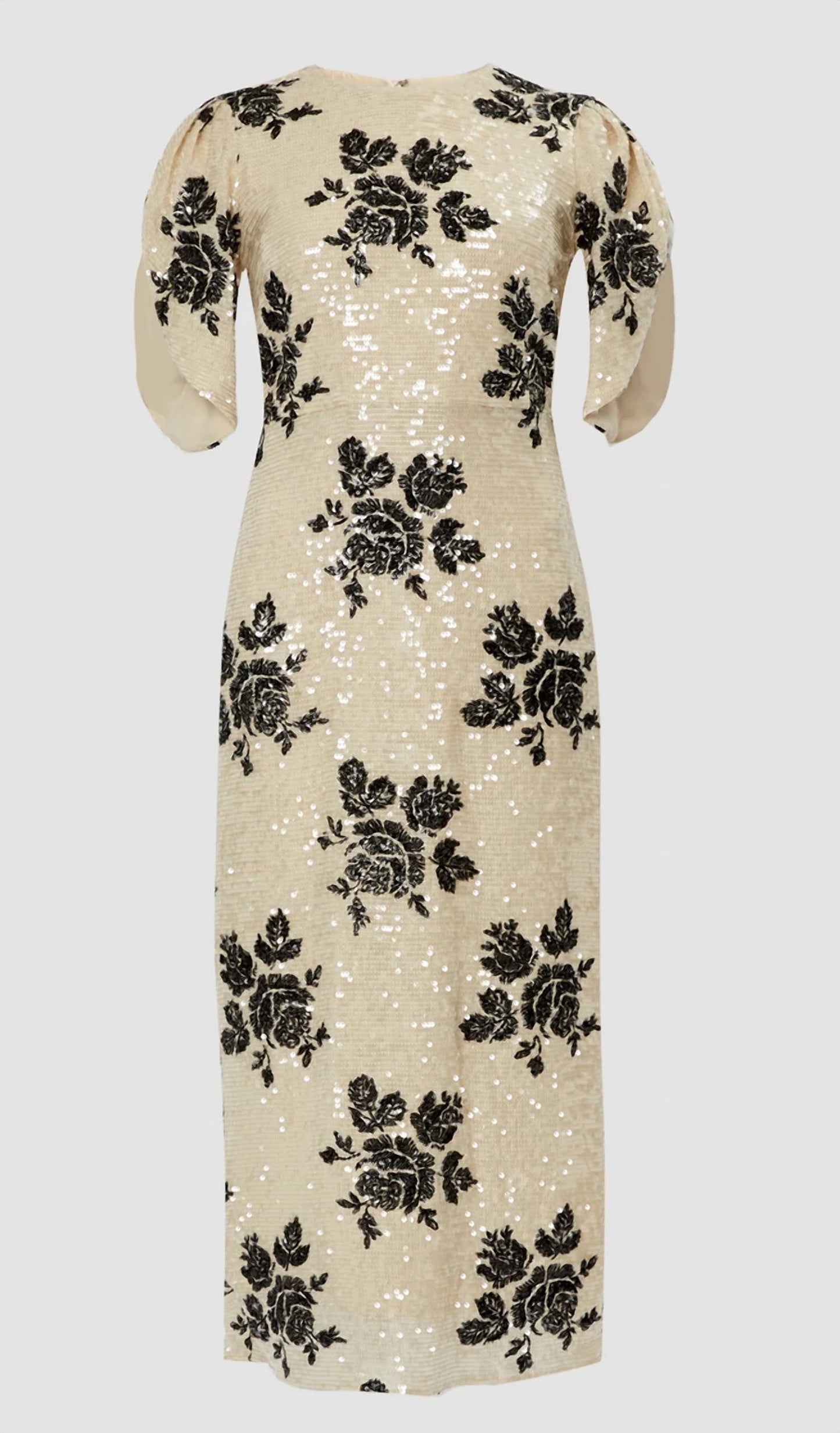 Short Sleeve Floral Sequined Pencil Dress