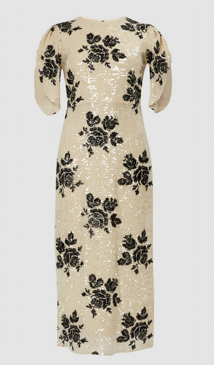 Short Sleeve Floral Sequined Pencil Dress