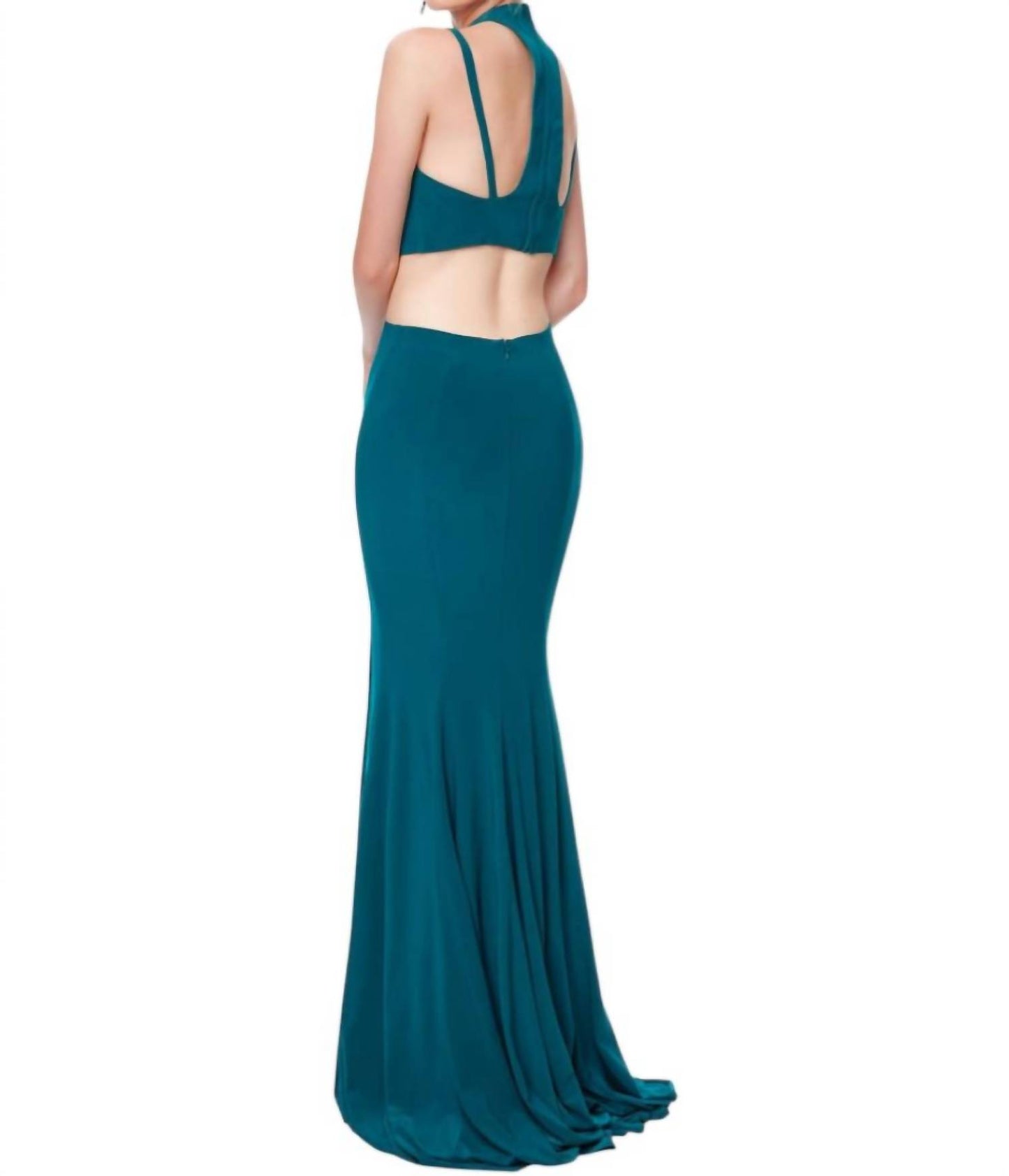 Two-piece Jersey High Slit Evening Gown