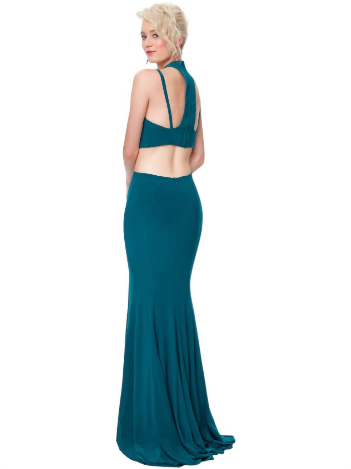 Two-piece Jersey High Slit Evening Gown