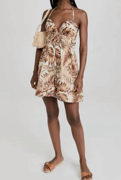 Karina Palm Print Halter Romper