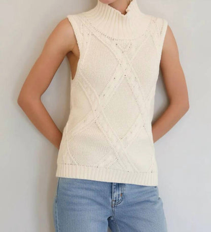 Christy Mock Neck Sleeveless Cable Sweater