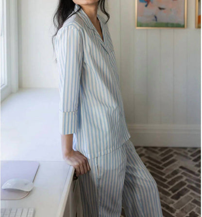 Button-front Top And Capri Pants Pajama - Plus