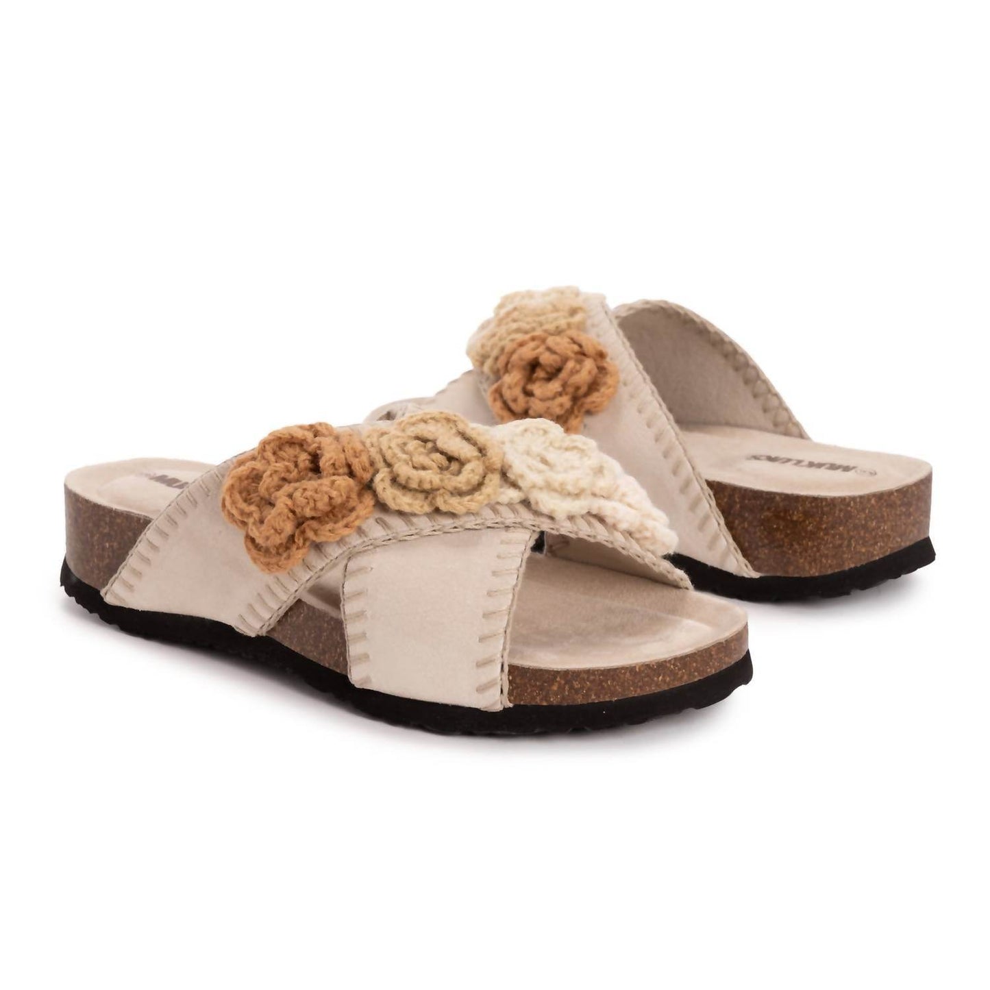 Muk Luks - Women's Penelope Crochet Floral Cross Strap Sandal Slide - Rack Hunt -