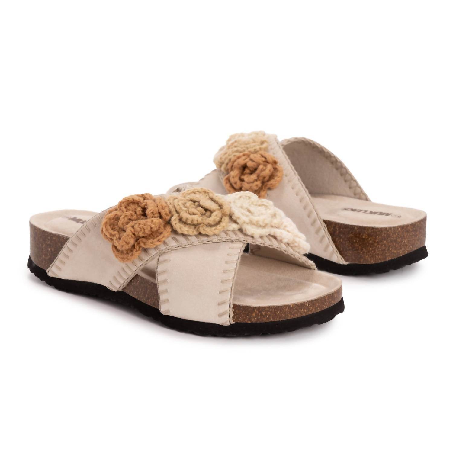 Muk Luks - Women's Penelope Crochet Floral Cross Strap Sandal Slide - Rack Hunt -