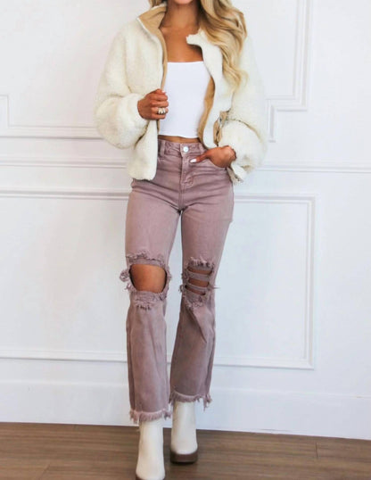 Riva Distressed High Rise Straight Leg Jeans