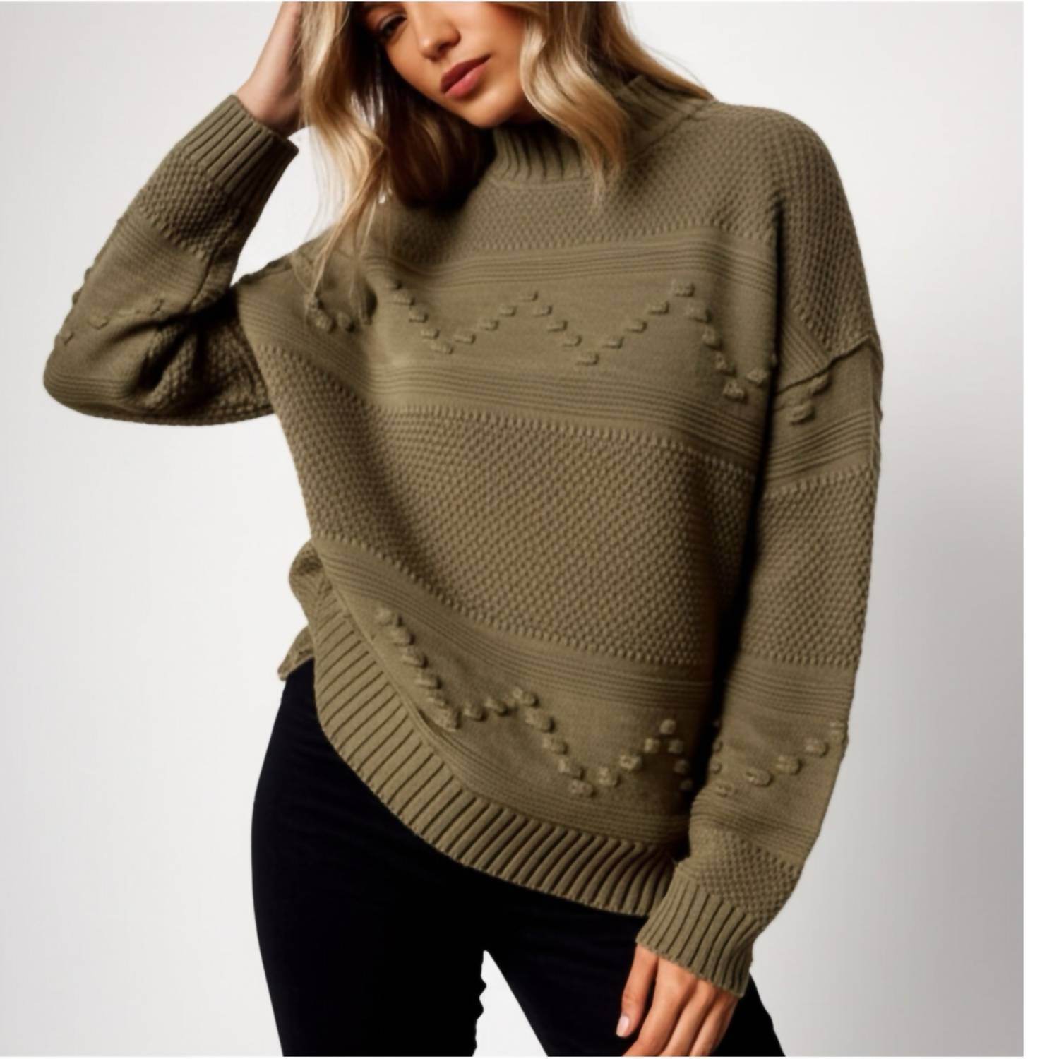 Pink Clover - Gabriel Mock Neck Textured Sweater - Rack Hunt -