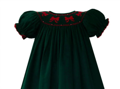 Anavini - Girl's Corduroy Short Sleeve Bows Bishop Dress - Rack Hunt