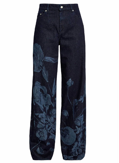 Floral Print Straight Leg Jeans
