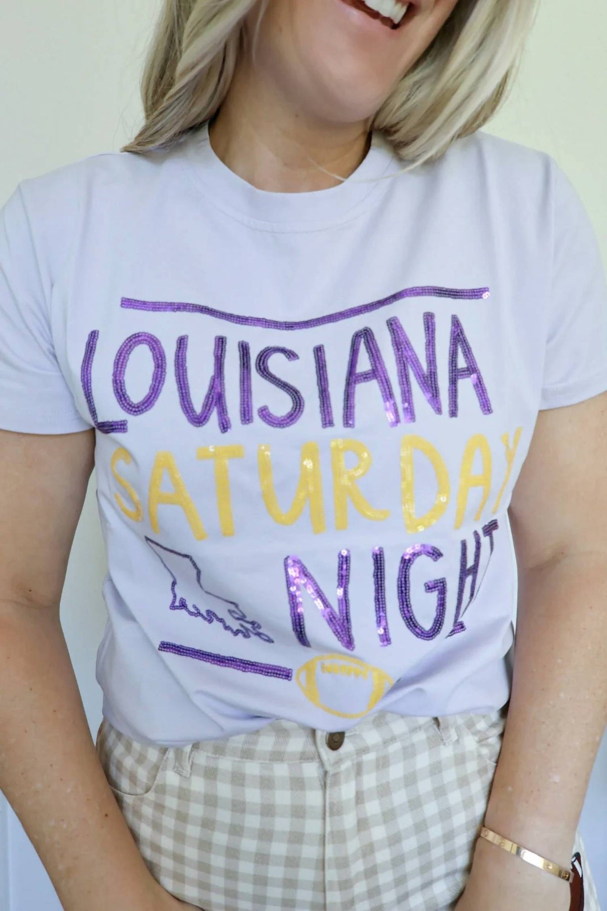 Women's Louisiana Saturday Night Sequin Game Day Tee