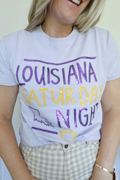 Women's Louisiana Saturday Night Sequin Game Day Tee