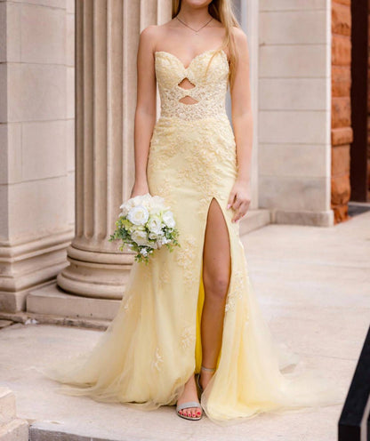 Sweetheart Prom Dress With Lace Appliqué And Cutouts