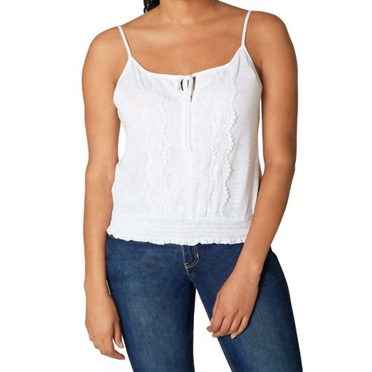 Lace Trim Smocked Bottom Sleeveless Top