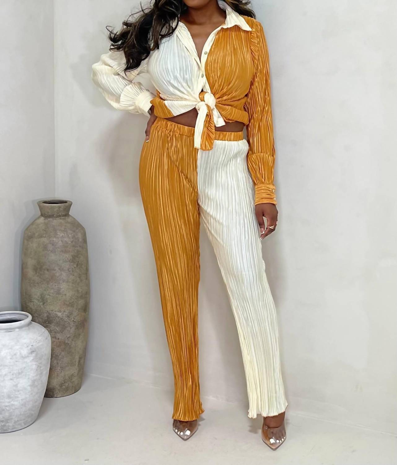 Half And Half Two-toned Plisse Set