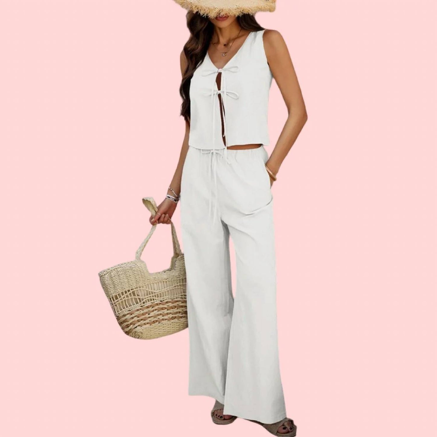 Ansy Tie-front Wide Leg Pant Set