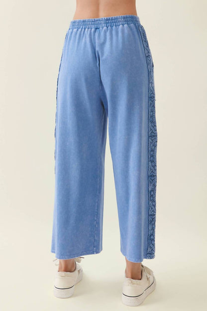 Mineral Washed Boho Trim Wide Leg Pants
