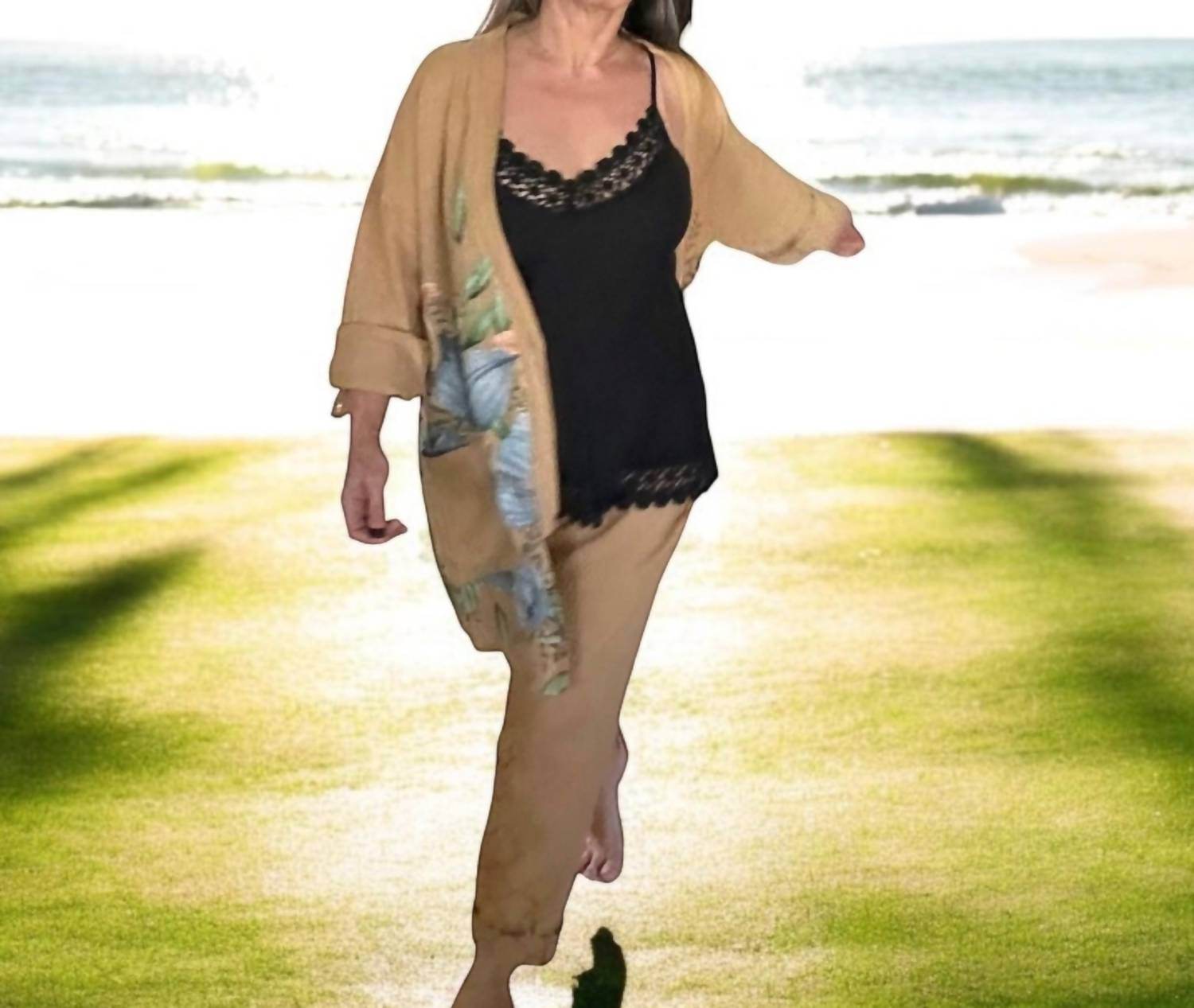 Joyna - Lace Hem Linen Drawstring Pants - Rack Hunt -