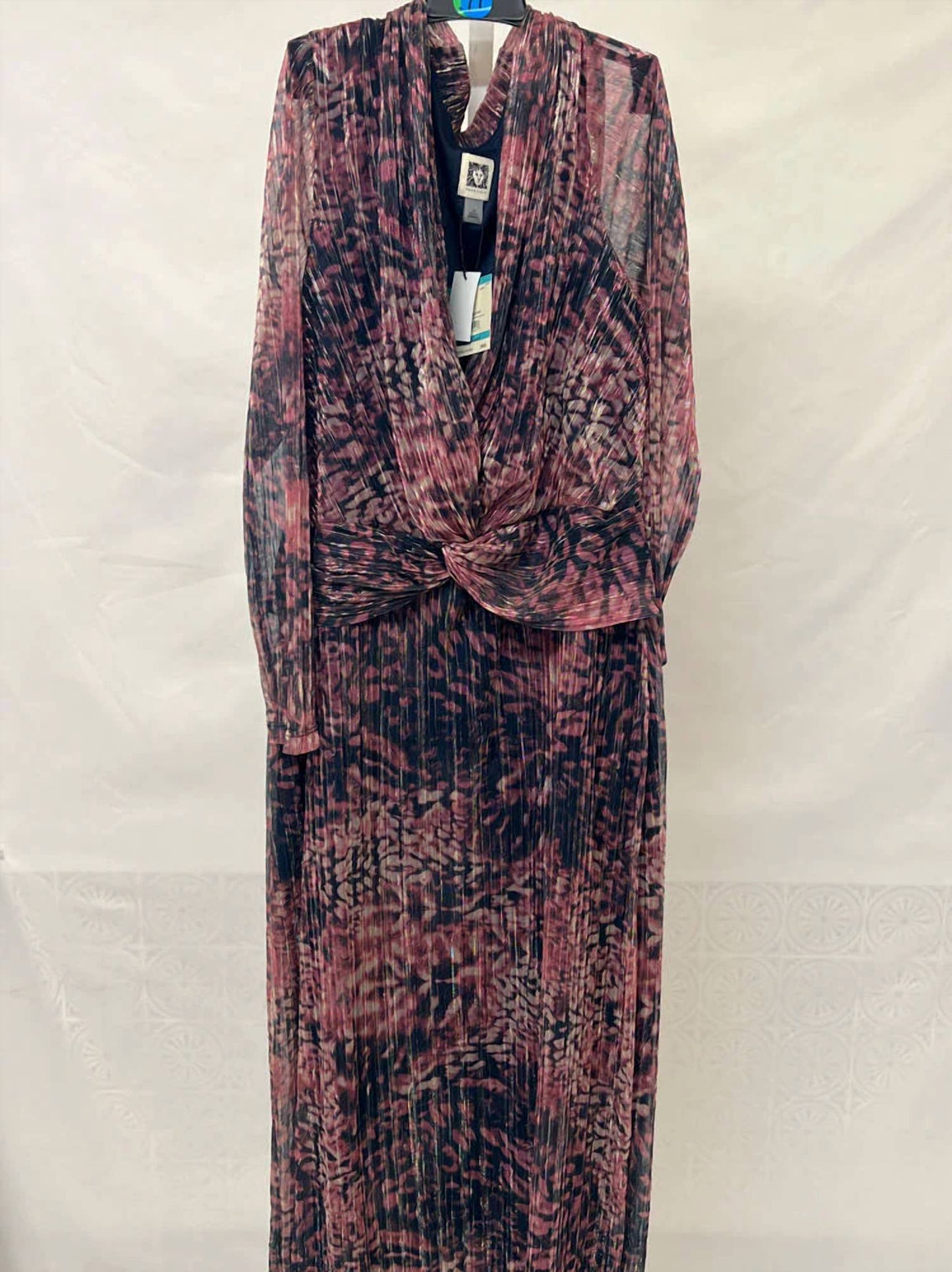 Long Sleeve Twist Front Printed Shine Midi Dress