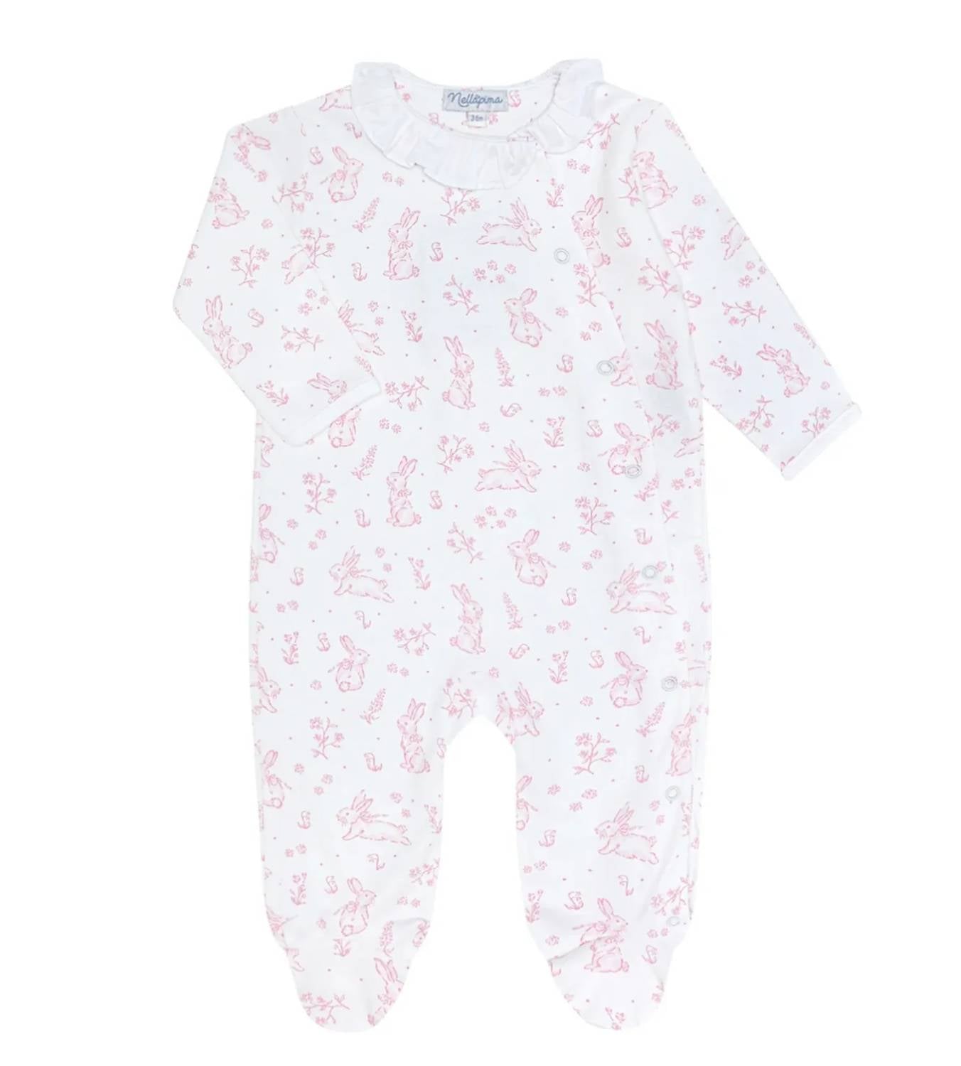 Girl's Bunny Toile Crossover Footie