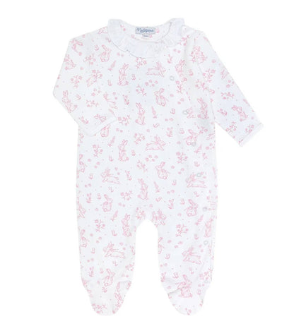 Girl's Bunny Toile Crossover Footie