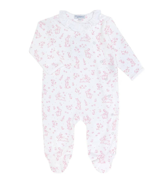 Girl's Bunny Toile Crossover Footie