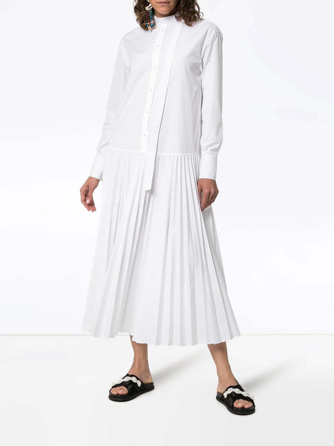 Valentino - Pleated Cotton Blend Poplin Dress - Rack Hunt