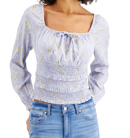 Juniors Square-Neck Smocked Top