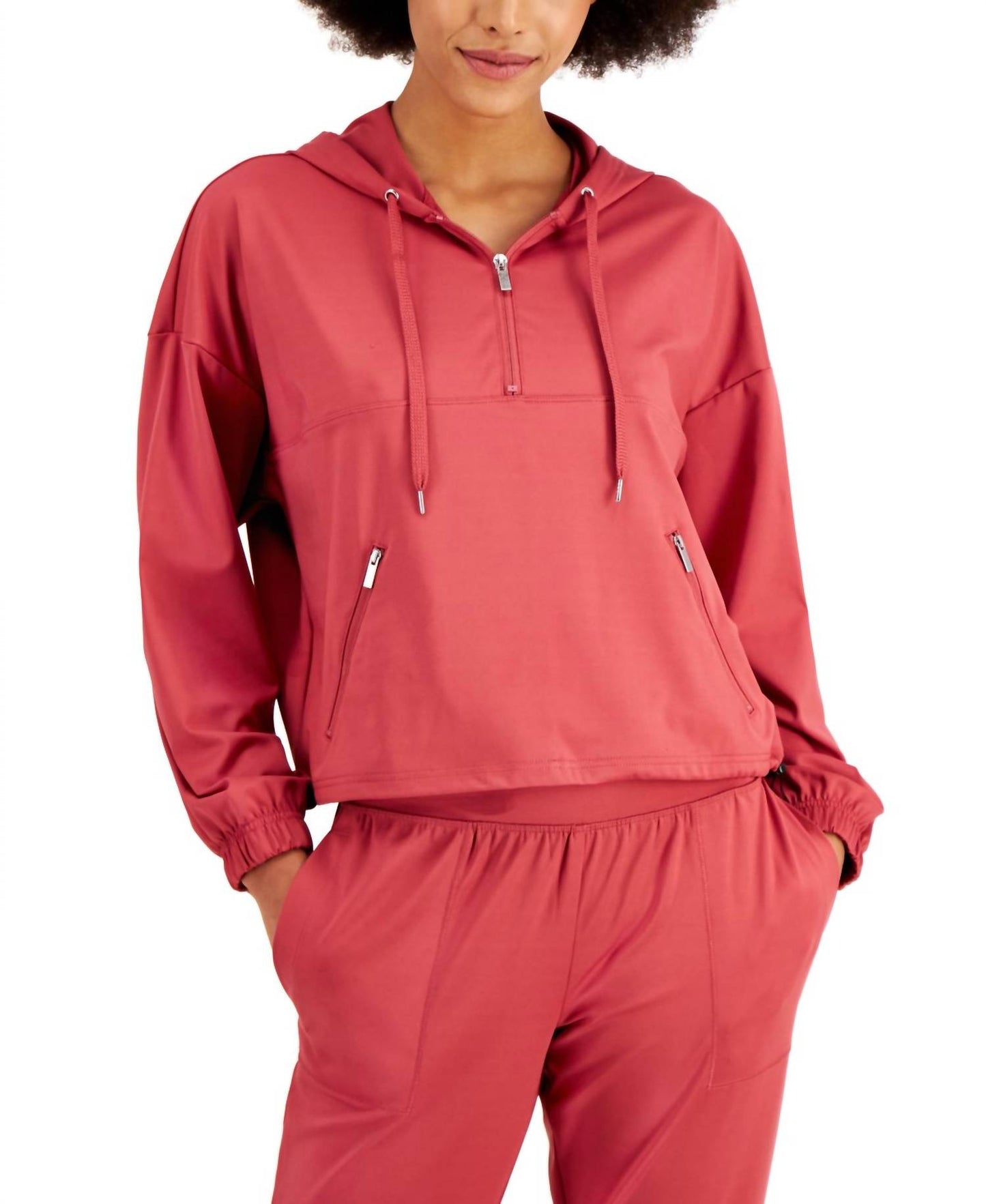 Ideology Womens Activewear Cropped Quarter-Zip Hoodie
