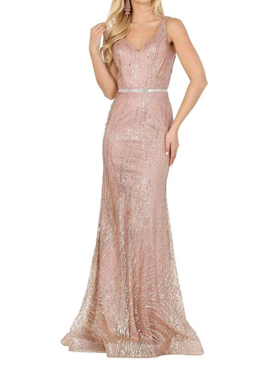 Sleeveless Glitter Motif Mermaid Gown